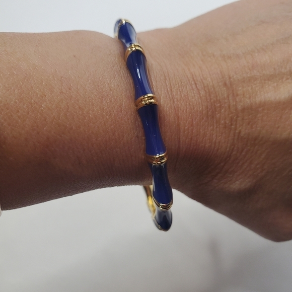 Stella & Dot Women's Bamboo Blue Enamel Bracelet - Picture 2 of 4